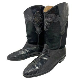 R‎ Martegani Handmade Leather Lizard and Calves Hair Midcalf Boot